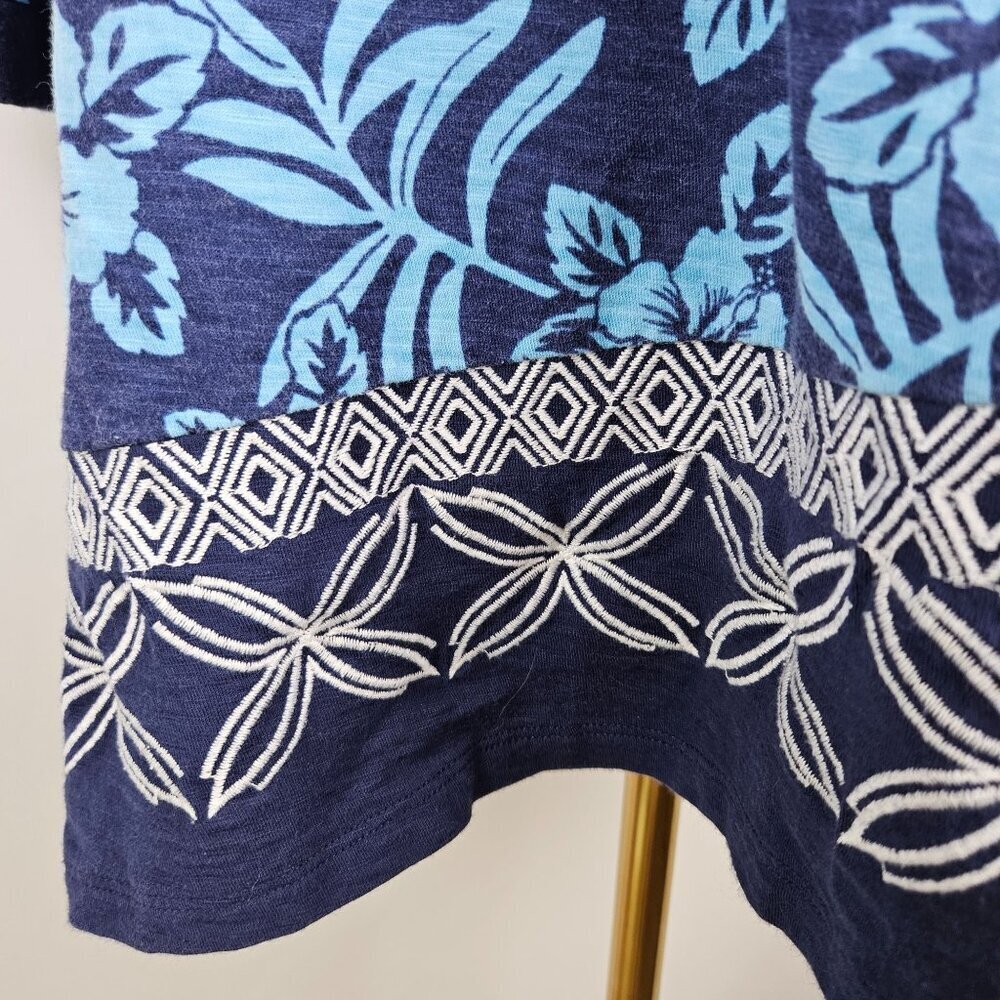 Tommy Bahama Floral Embroidered Tunic Hoani Hibiscus Navy Medium Cotton Modal - Picture 7 of 11